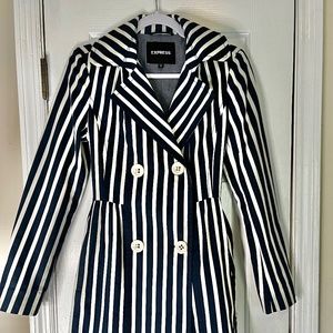 Navy Blue and White Stripe Express Tench Coat